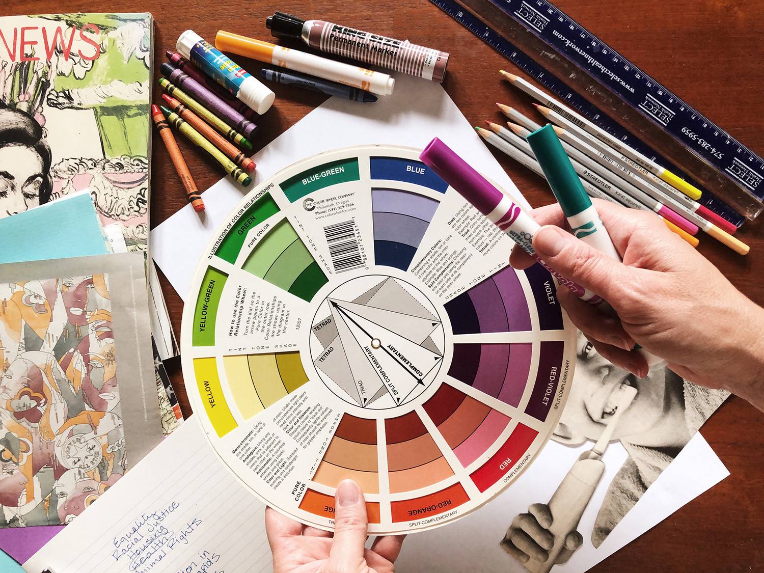 color wheel and other art supplies